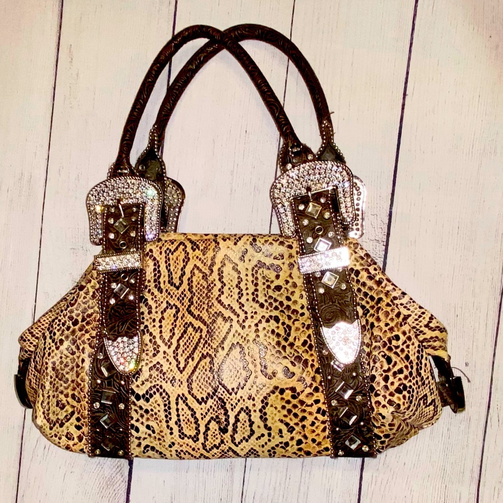 NWOT Lucky Charm Western Bling Snake Hide Bag